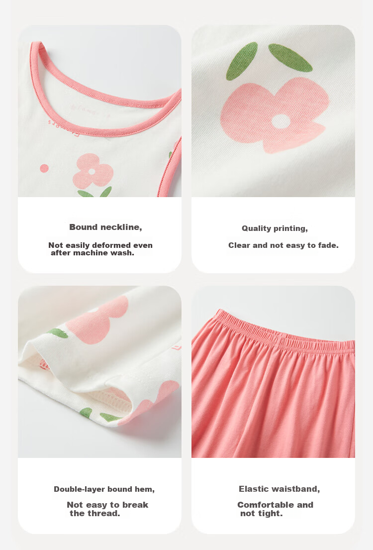 DEESHA [7A Antibacterial Comfort Cotton] Children's Pajama Set Spring And Summer Girls' Camisole Sleepwear Set 3