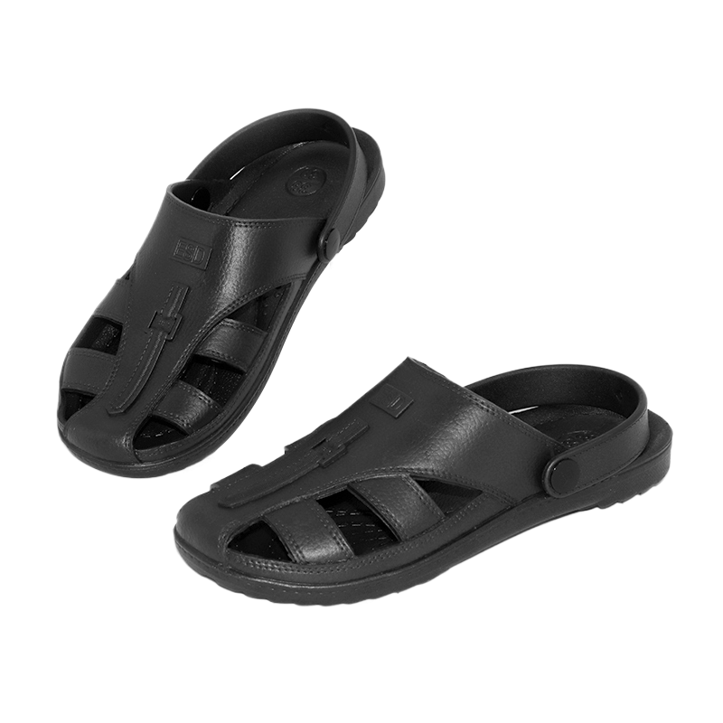 BAIGE Anti-Static Slippers SPU Soft Sole Cleanroom Work Shoes ESD Non-Slip Odor-Resistant Work Shoes, Closed-Toe Six-Hole Black, Size 43, CW960724