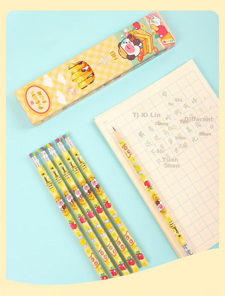 [Back to School Essential] Zhonghua Da Series Hexagonal Children's Writing Pencil, Art Drawing Student Office HB Pencil with Rainbow Eraser Tip, 6201-4 HB, 12 Pieces/box 3