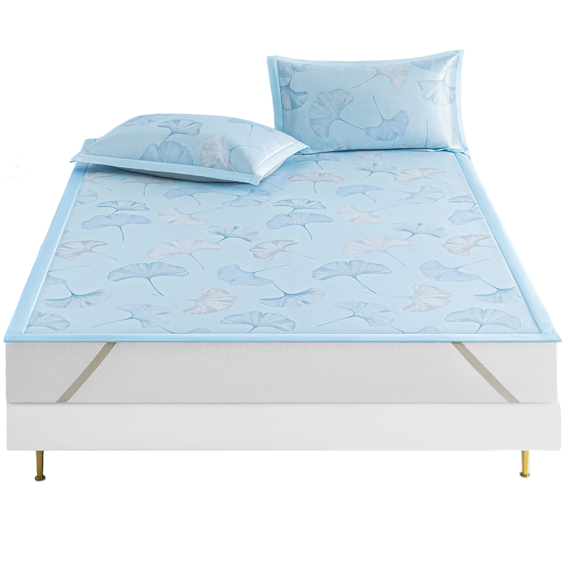 JD Original 250D Milk Silk Printed Bedding Set, Ice Silk Mat, Antibacterial Class A Washable, Three-Piece Set, 1.5m Blue, Qingfeng Xingyu