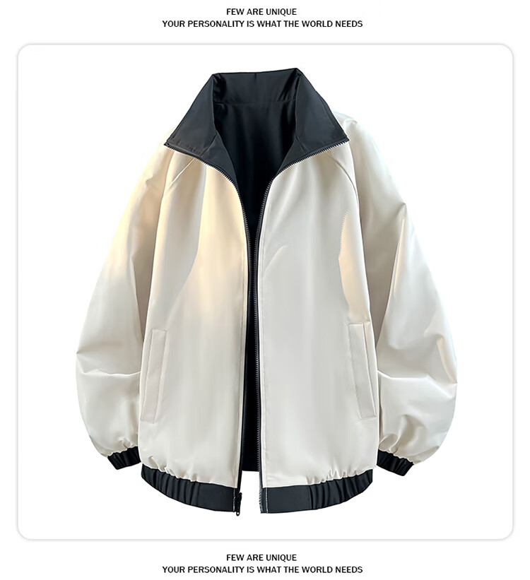 Wassup Sohot Men's Jacket, Spring And Autumn Reversible Outdoor Coat, Trendy Casual Stand-Collar Flight Jacket, Black, 3XL 1