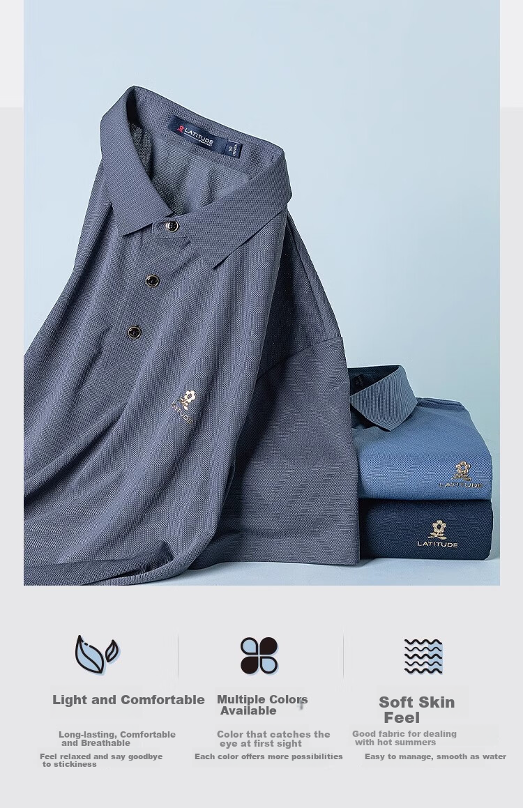 MONTAGUT Summer Men's Short-Sleeve Polo Shirt, Collared Cool Breathable Middle-Aged And Elderly T-Shirt, Gray-Blue, M/48 1