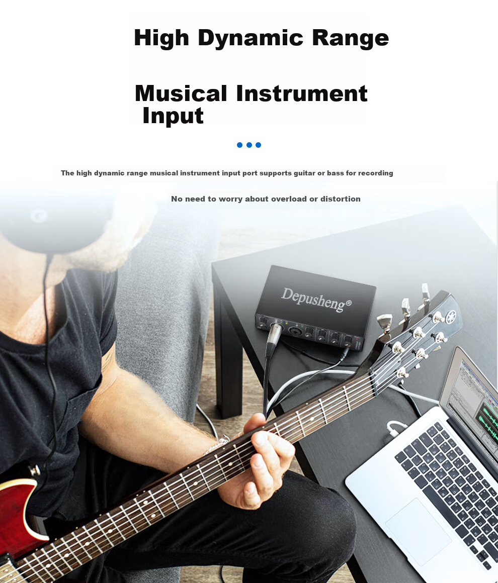 Depusheng Mobile Phone And Computer Live Streaming Sound Card USB High-Definition Recording Professional Post-Production Voiceover Audio Recording Music Composition Live Streaming with Audio Book Host Guitar Instrument 48V Power Supply Outdoor MD22 7
