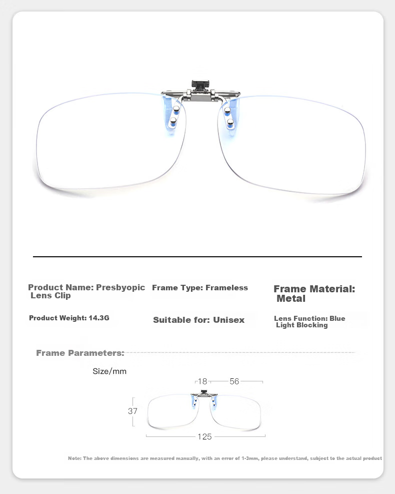 Lianshang Anti-Blue Light Reading Glasses for Nearsightedness, Flip-Up Clip-On Style, High Definition, Portable, 200 Degrees 11