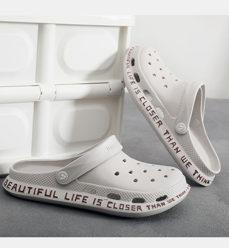 GUOLUOFEI Men's Perforated Shoes, Summer Stylish Non-Slip Beach Shoes, Trendy Soft-Soled Sandals, Outdoor Closed-Toe Sandals, Gray, Size 42 5
