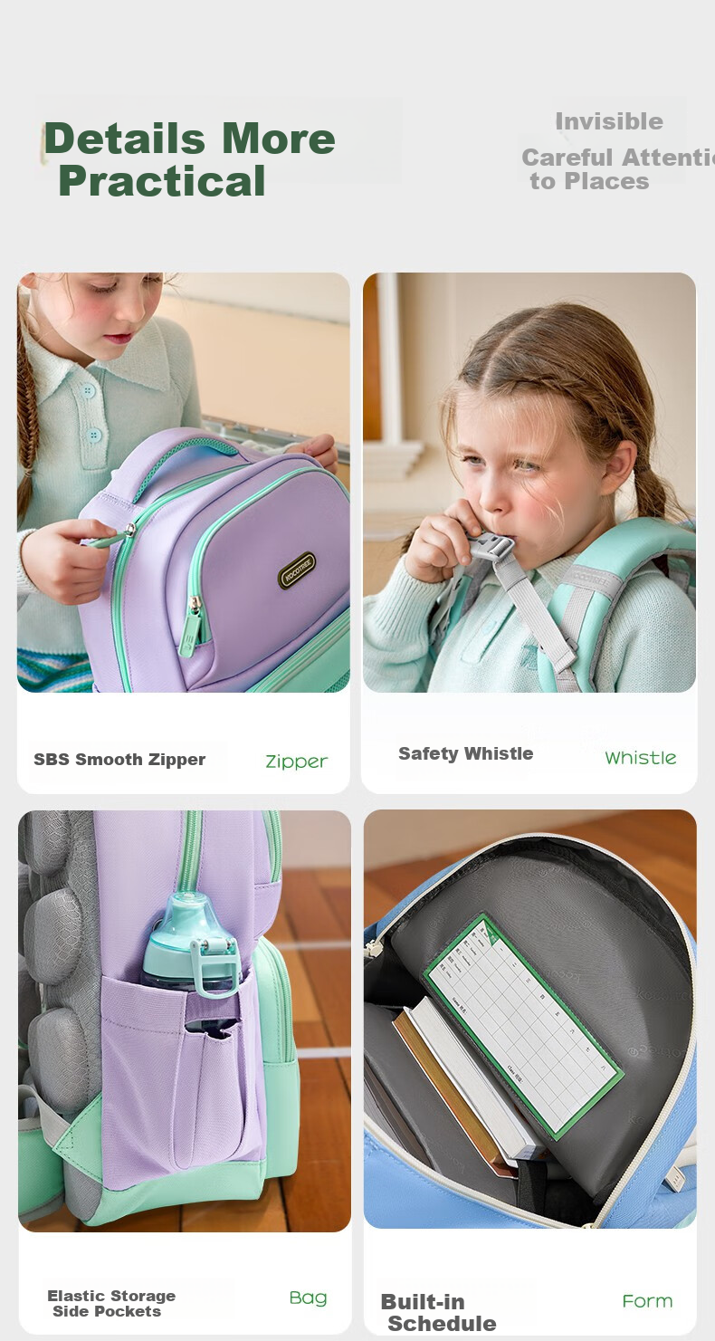 Kocotree Children's Backpack, Lightweight And Ergonomic, for Grades 3-6, Contrasting Colors, Suitable for Boys And Girls, Distant Mountain Purple, Size L 37