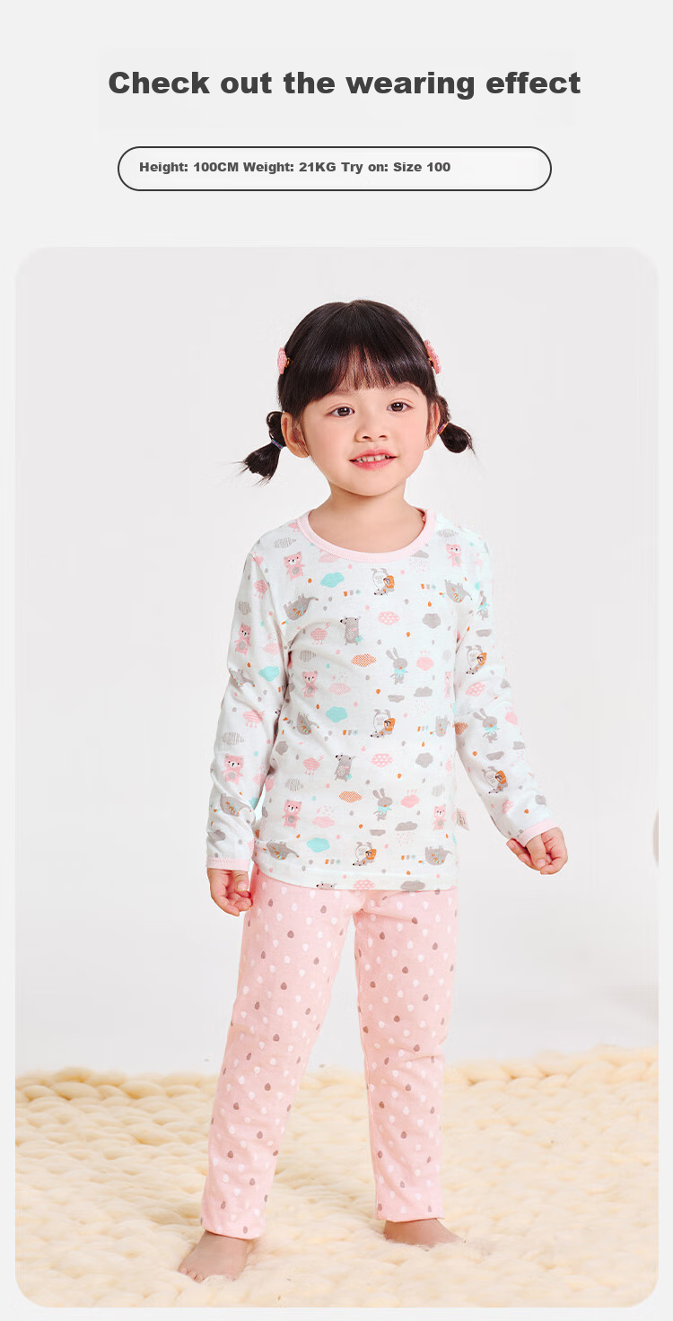 YUZHAOLIN Girls' Pajamas Spring Children's Home Wear Set for Young And Older Kids, Pure Cotton All-Season Air Conditioning Clothes, Animal Park Desig 8