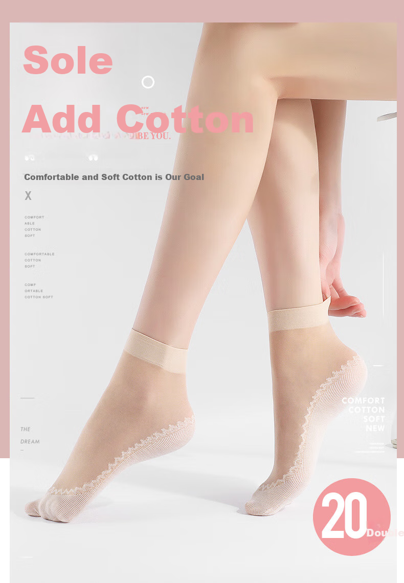 LangSha Women's Thigh-High Stockings, Spring And Summer, Non-Slip Sole, Sweat-Absorbing, Ultra-Thin, Anti-Snagging, Wear-Resistant, 7A Antibacterial, Nude And Transparent Mid-Calf Socks 1