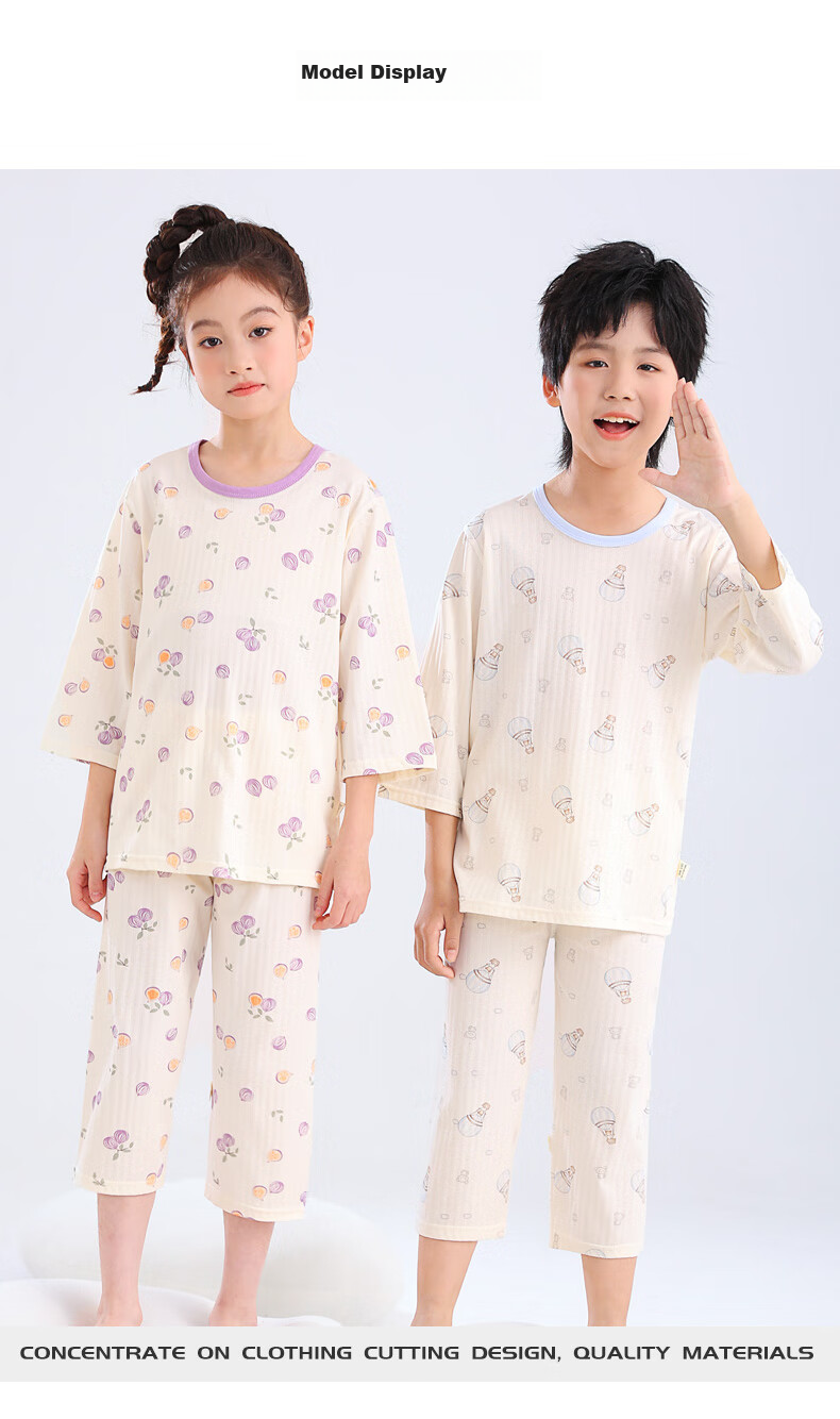 YUZHAOLIN Children's Pajamas Spring Boys And Girls Home Wear Set Cotton Student Air Conditioning Clothes Blue Dinosaur 140 8