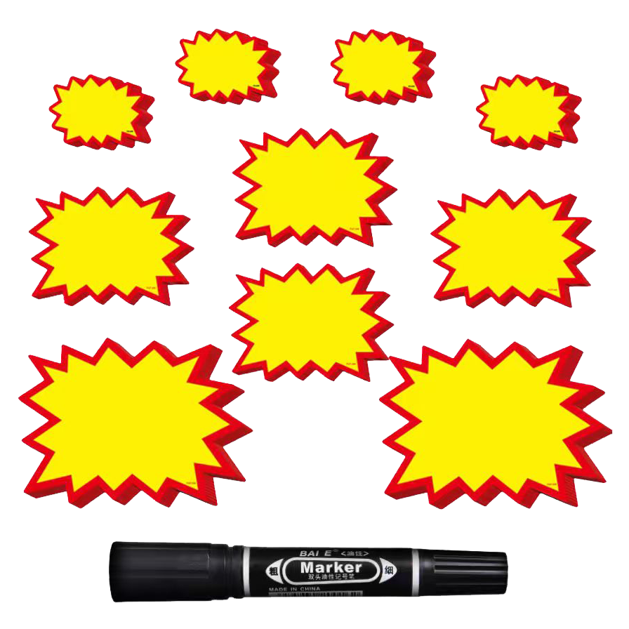 DSB Dishi Explosion Sticker Price Tag Insert Card Promotional Dish Price Tag Shocking Price Display Sign Special Price Bestseller Product Blank Version - Extra Large 100 Sheets with Pen ES-1023