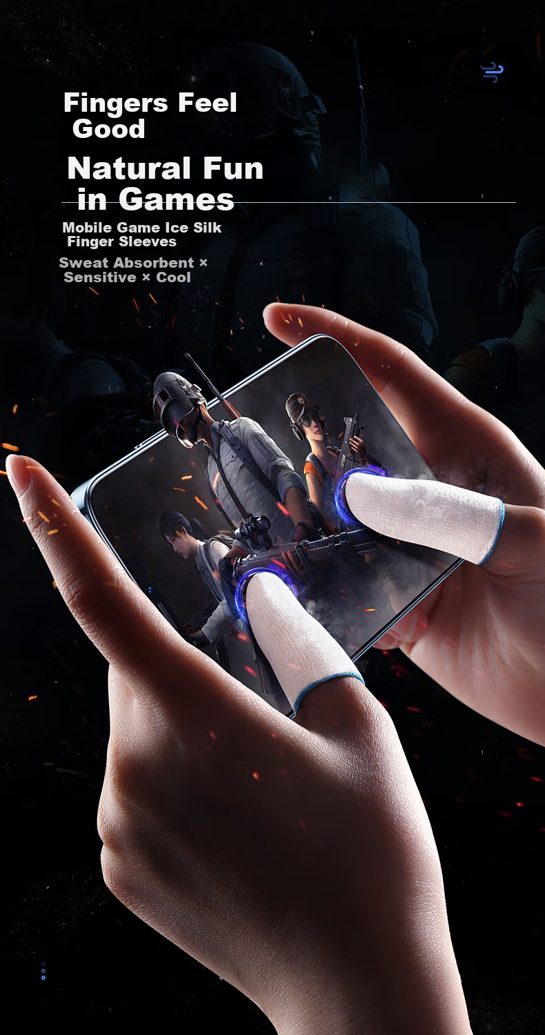 KMaxAI Gaming Anti-Sweat Finger Sleeves, PUBG Essential, Mobile Game Finger Covers, Ice Silk, 6-Pack, Gaming Accessories, Honor of Kings, Peace Elite, Anti-Sweat, Blue And White 1