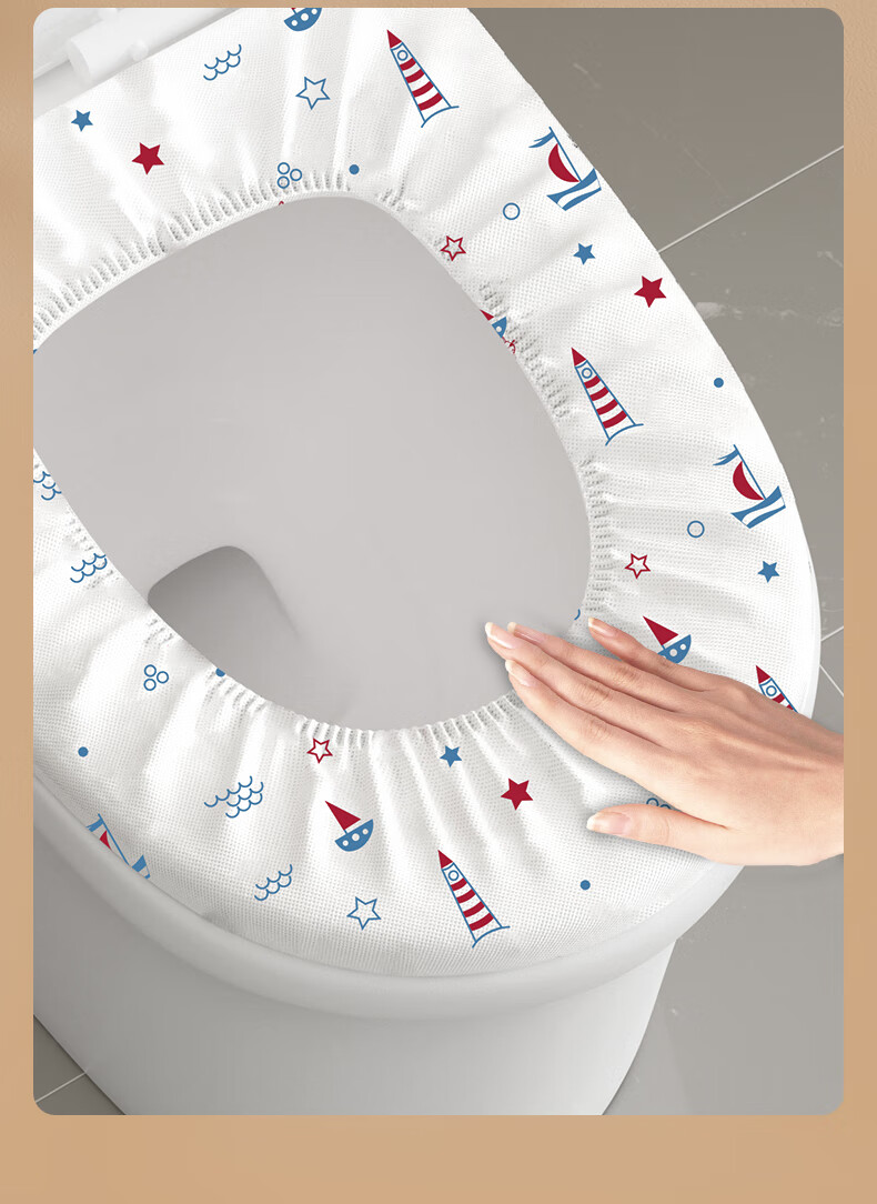 Baicaoyuan Disposable Toilet Seat Covers Extra Large Thickened Double-Layer Toilet Ring Independent Packaging Sailboat Print 20 Pieces 3