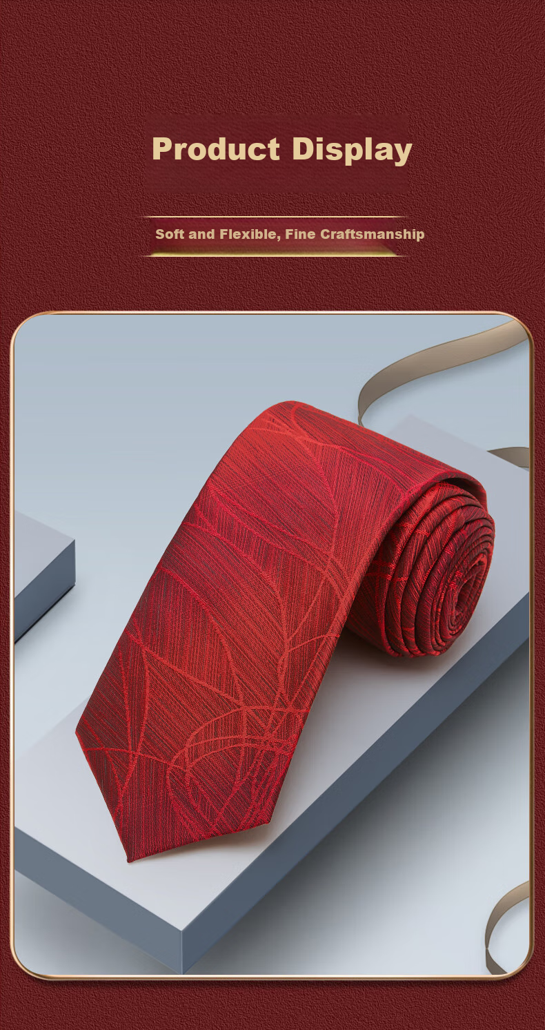 Luomeng Men's Business Formal Wear Patterned Tie, 8cm Hand-Tied, for Interviews, Gifting, Boyfriends, Wedding Groom, Groomsman, Red Gift Box Packaging 7