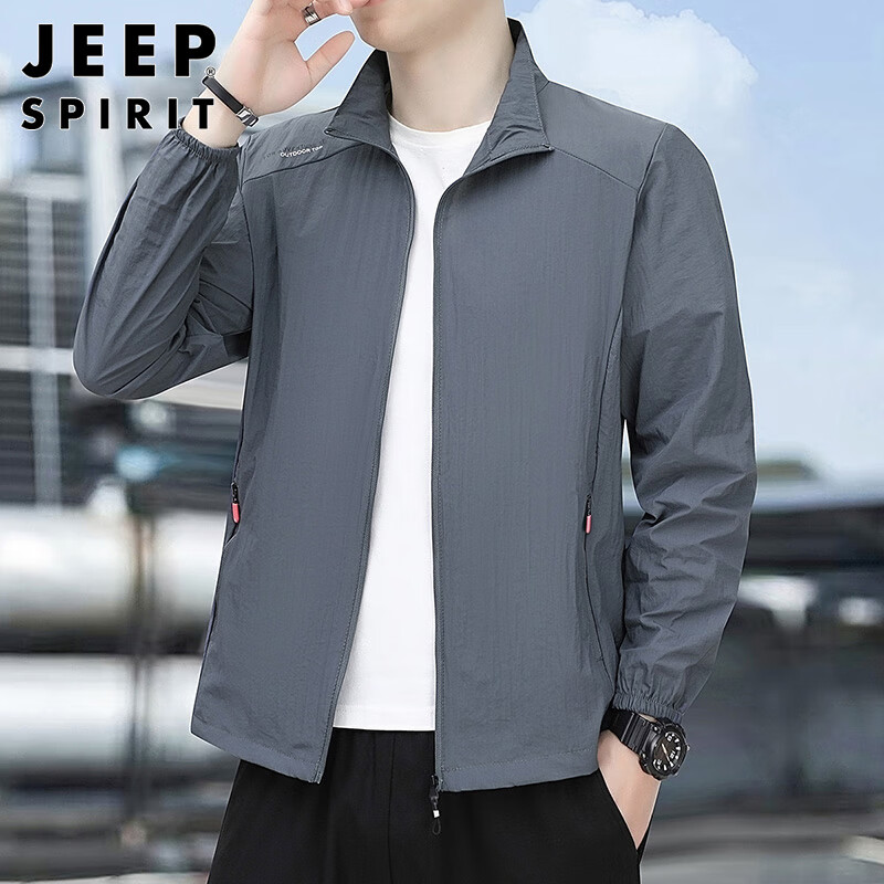JEEP SPIRIT Men's Summer Sunscreen Ice Silk Jacket UV Protection Breathable High-End Lightweight Quick-Dry Coat