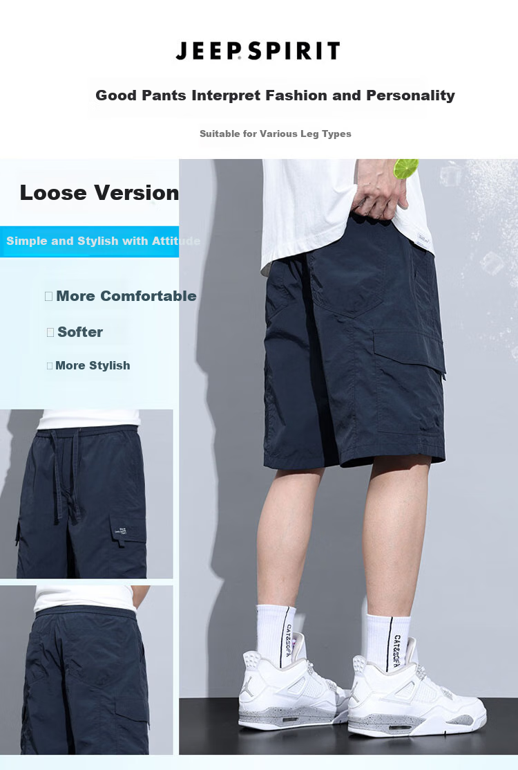 JEEP SPIRIT Ice Silk Cargo Shorts for Men, Summer Lightweight Loose-Fit American-Style Casual Five-Point Pants, Royal Blue, L 2