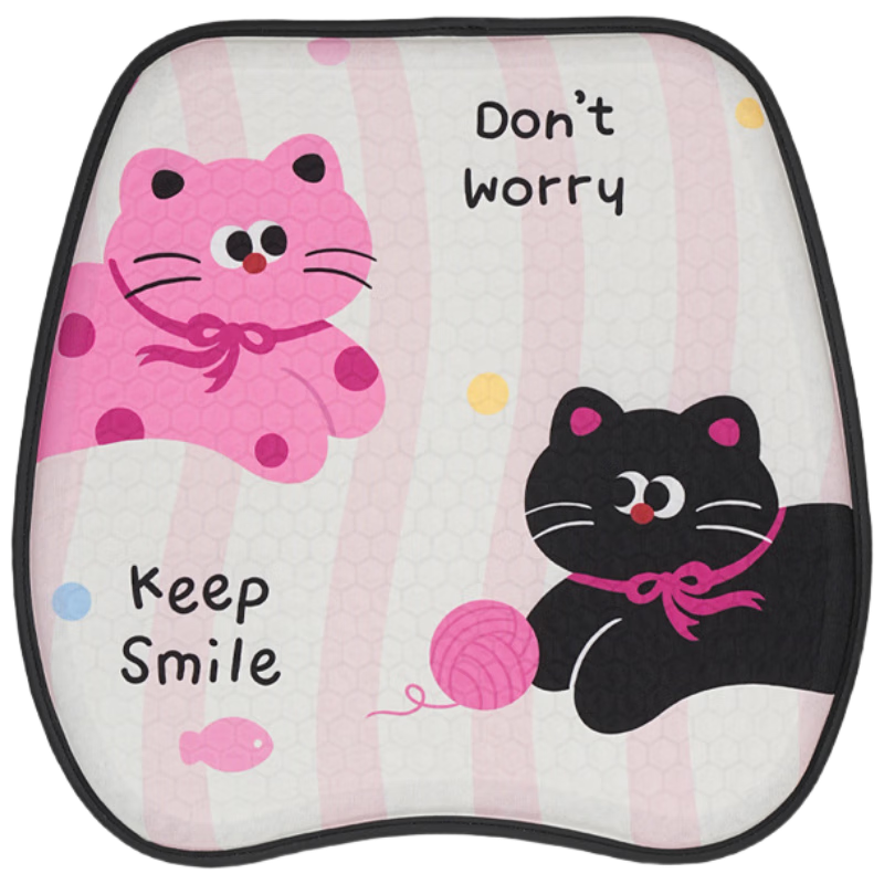 Dijialun Cute Cartoon Car Seat Cushion, All-Season Universal Office Chair Pad, Condensation Gel Ice Silk Breathable Cooling Seat Cover Cat