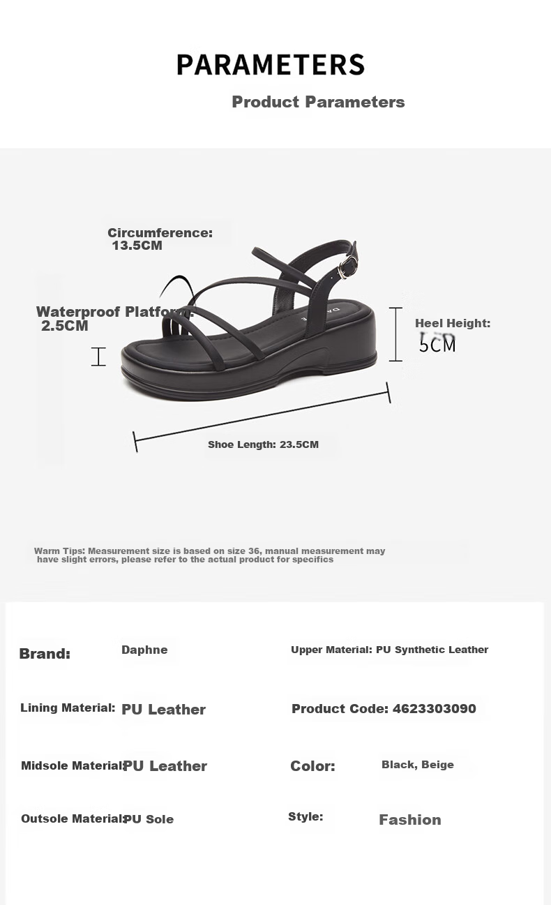 DAPHNE Fairy-Style Platform Sandals for Women, Wedge Beach Shoes with Ankle Strap Roman Sandals 4623303090 Black Size 36 1