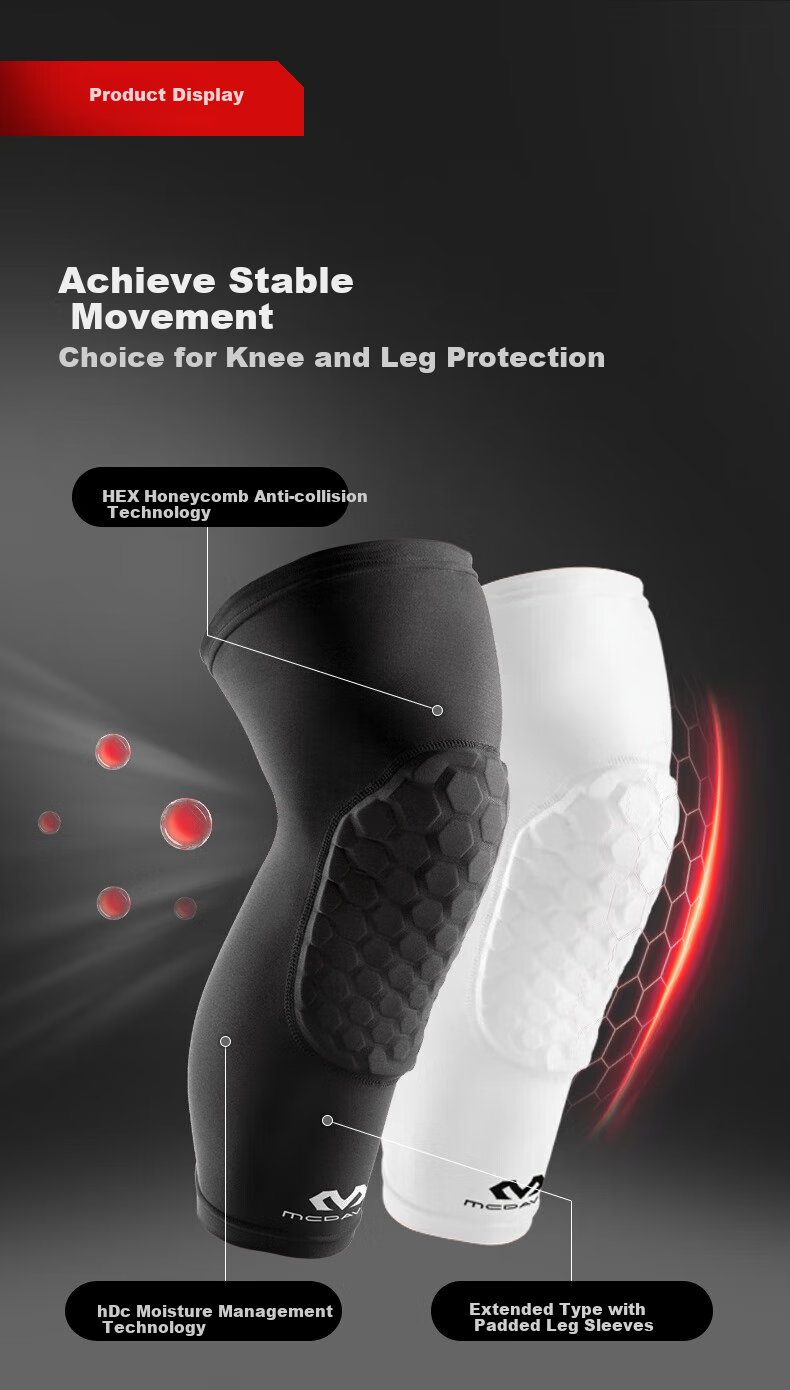 McDavid Owen's Choice Knee Pads, Honeycomb Anti-Collision High-Elasticity Tight-Fitting Quick-Dry Sweat-Wicking Calf Guards 6446 Black L 2
