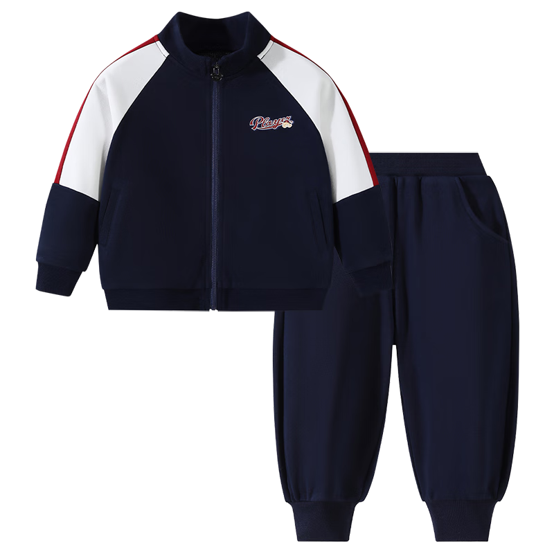 Classic Teddy Kids Set Boys Girls Jacket and Pants 2-Piece Mid-Child Spring Casual Sports School Style Dark Blue Size 90