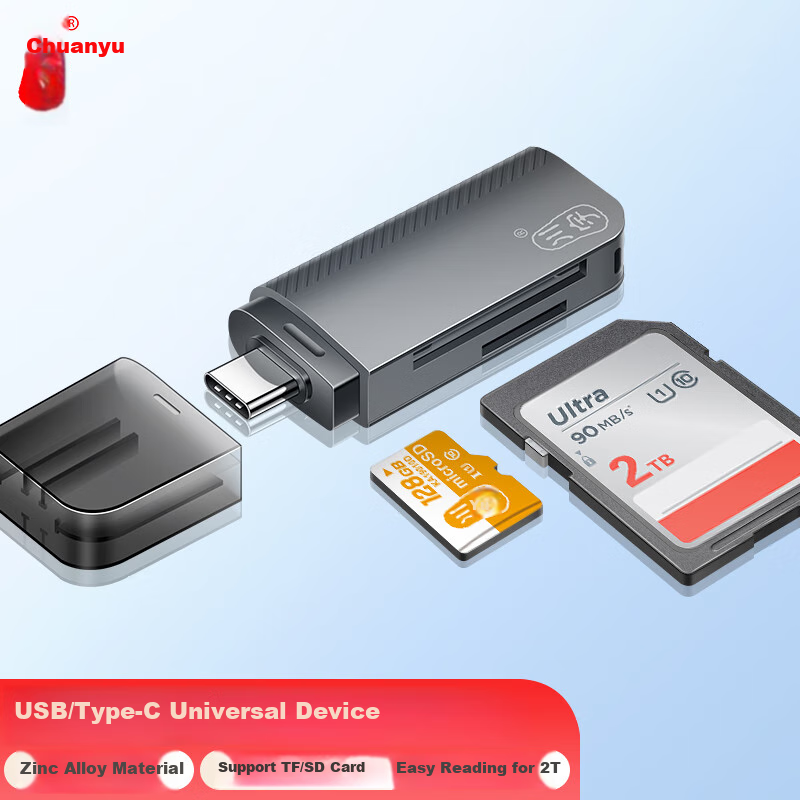 Картридер Chuanyu Type-C, цинковый сплав, высокоскоростной, SD/TF, 2-в-1, совместим с Apple 16/15/iPad, USB-C компьютерами и телефонами