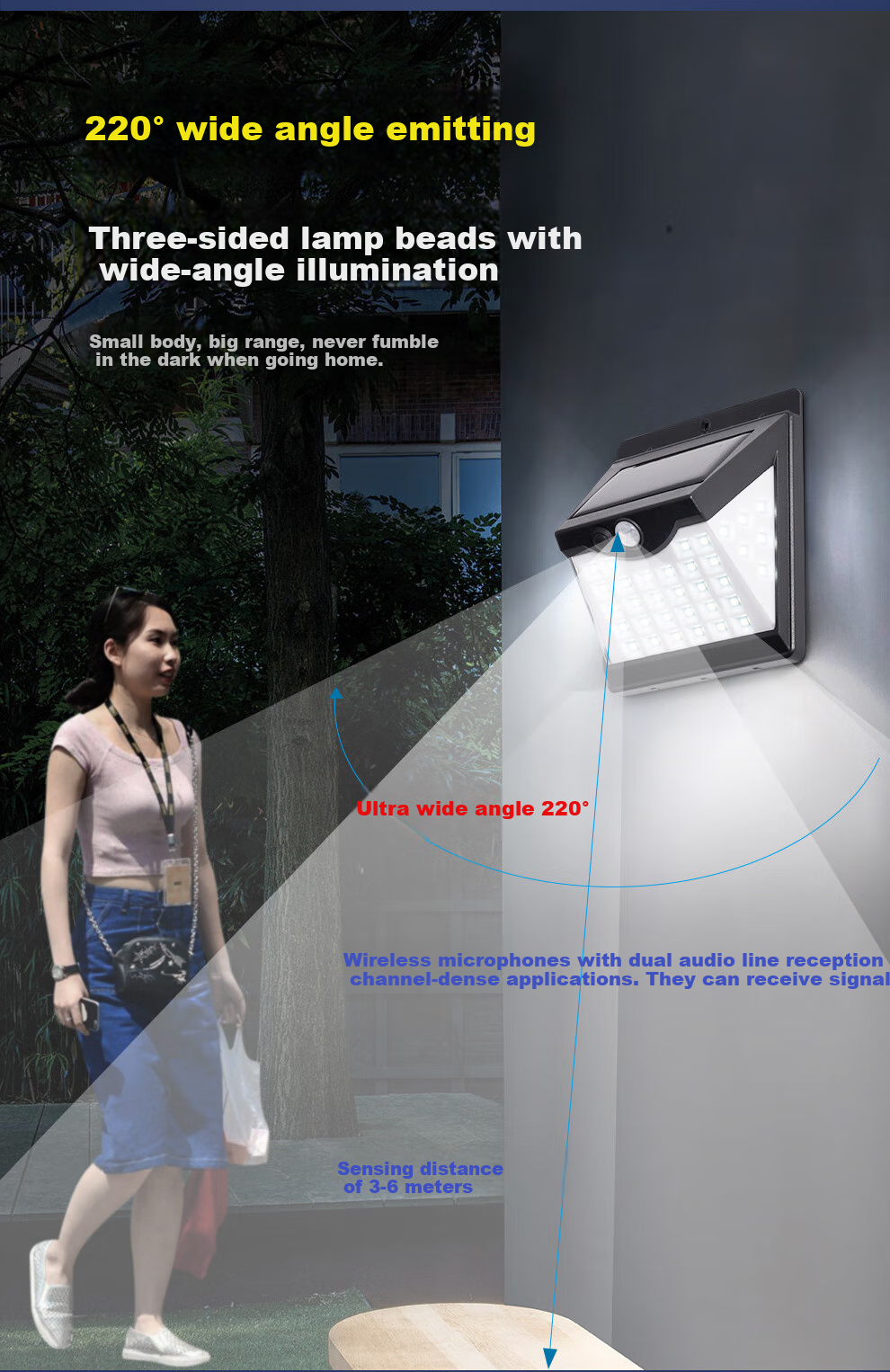 NVC Solar Outdoor Lighting Garden Light Outdoor Floodlight Aluminum Remote Control 2400lm Coverage Approx. 130㎡ 9