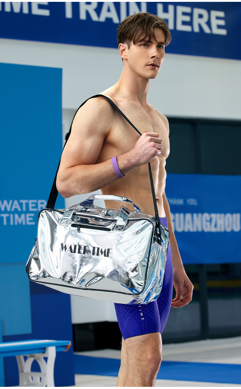 WATERTIME Swimming Bag with Dry And Wet Separation for Men And Women, Fitness Bag, Swimwear Storage Waterproof Bag, Beach Backpack, Flowing Silver 15