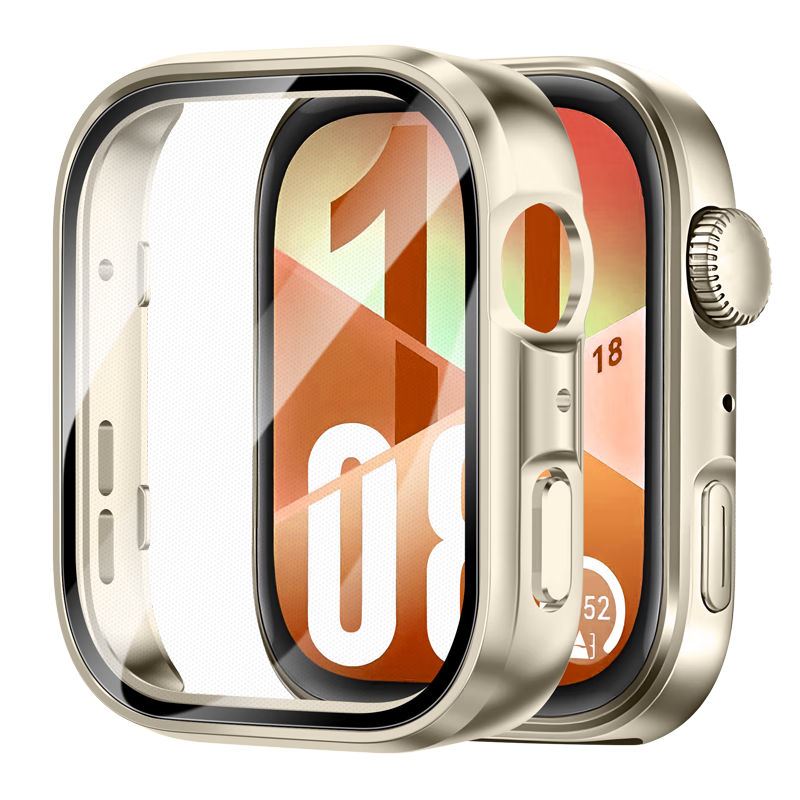 Weiqiantu Huawei WATCH FIT4 Full Coverage Protective Case and Screen Film with Integrated Oil Spray - Shadow Series [Original Light Gold]