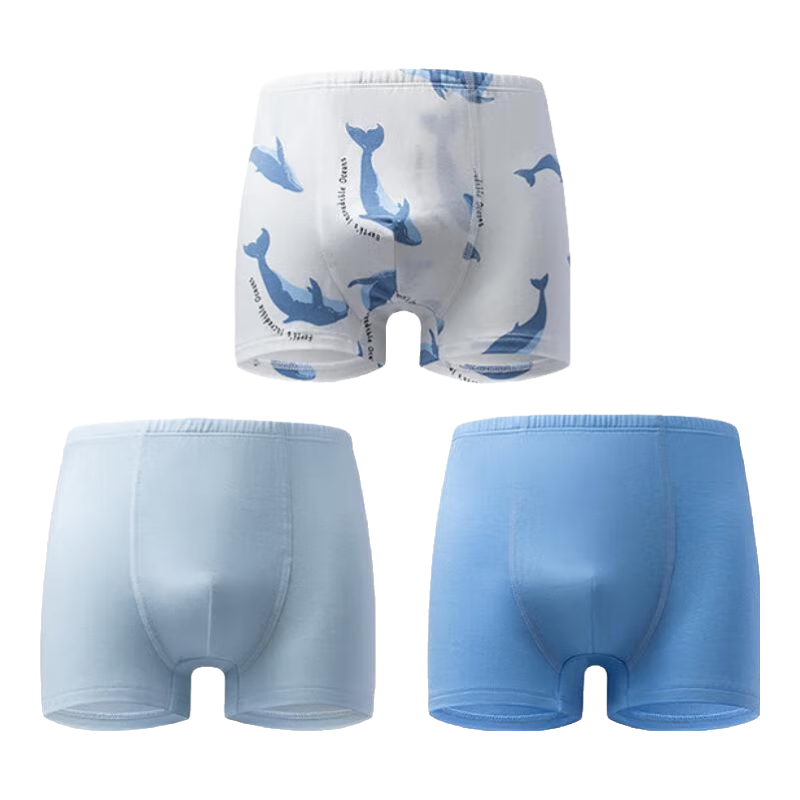 Aimer Kids Modal Boys' Step-Up Boxer Briefs, Antibacterial, 3-Pack, Boys' Boxer Briefs - Blue Whale, Size 150