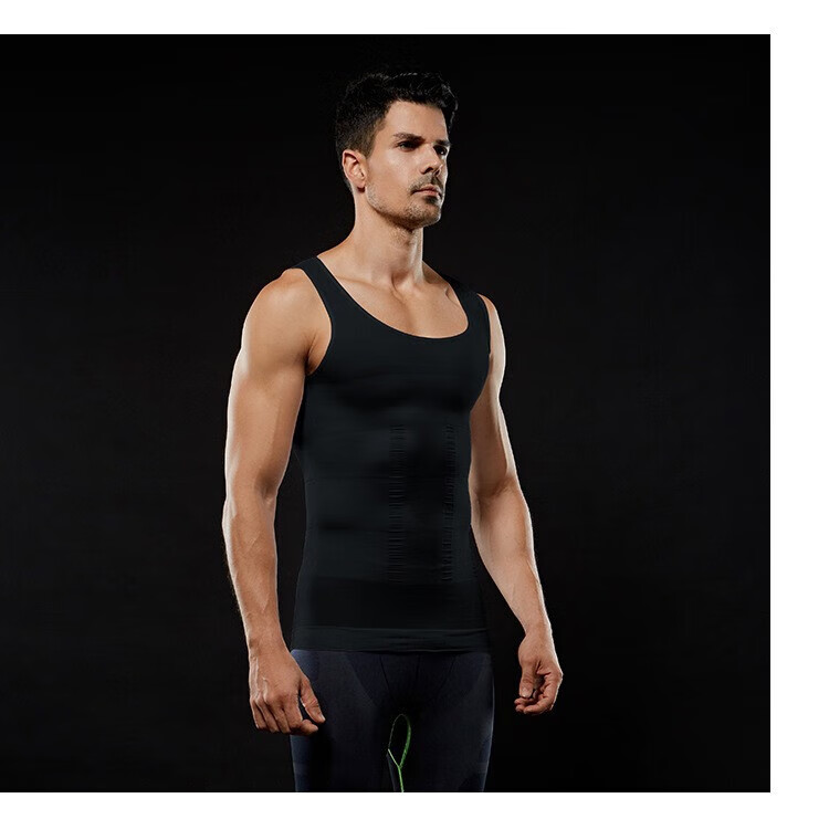 KJ Men's Shapewear Waist Slimming Vest Elastic Body Shaping Chest Compression Fitness Sports Tummy Control Shirt 17