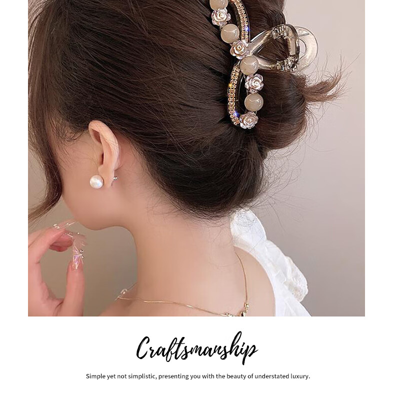 Jianyingshu Sweet Little Chanel Style Camellia Pearl Hair Claw Clip Hairpin High-End Hair Accessory for Women New Model 5