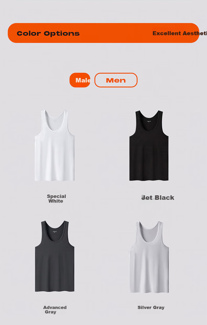 THREEGUN Men's 50S Ice Spring Refreshing Cotton Antibacterial Mite-Resistant Round Neck Stretch Breathable Sports Base Layer Vest 14