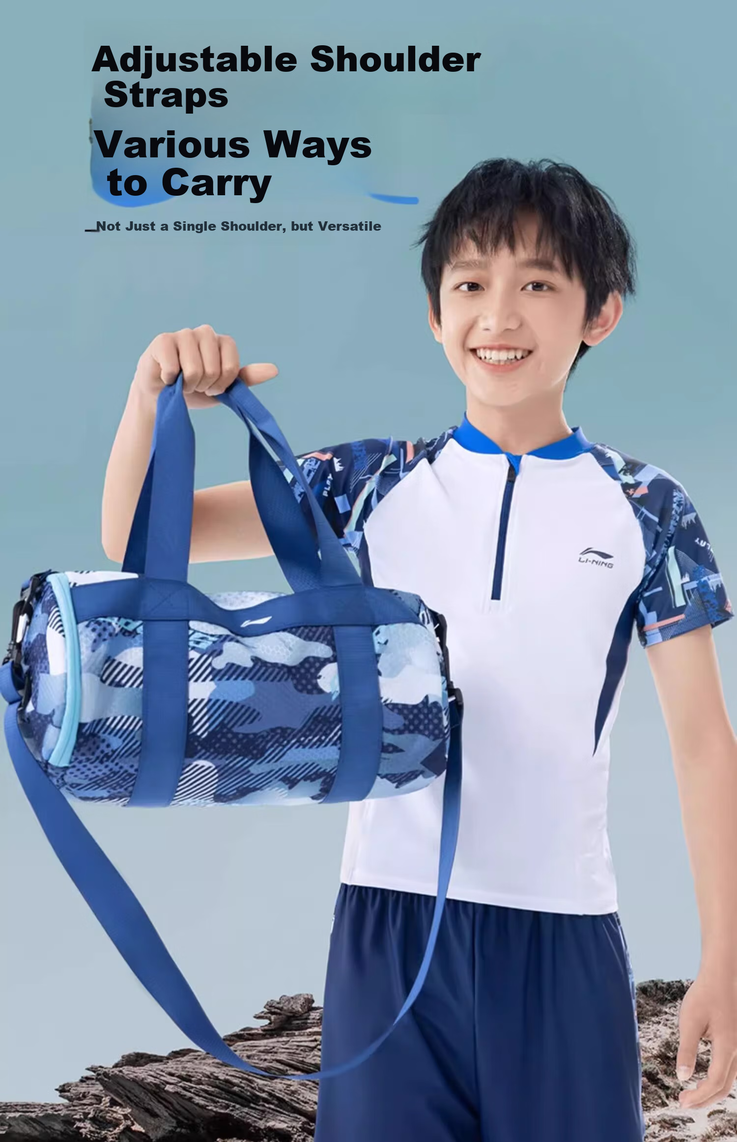 Li-Ning Children's Swimming Storage Bag, Wet And Dry Separation, Boys' Swimming Training Equipment, Portable Crossbody Shoulder Bag for Students 10