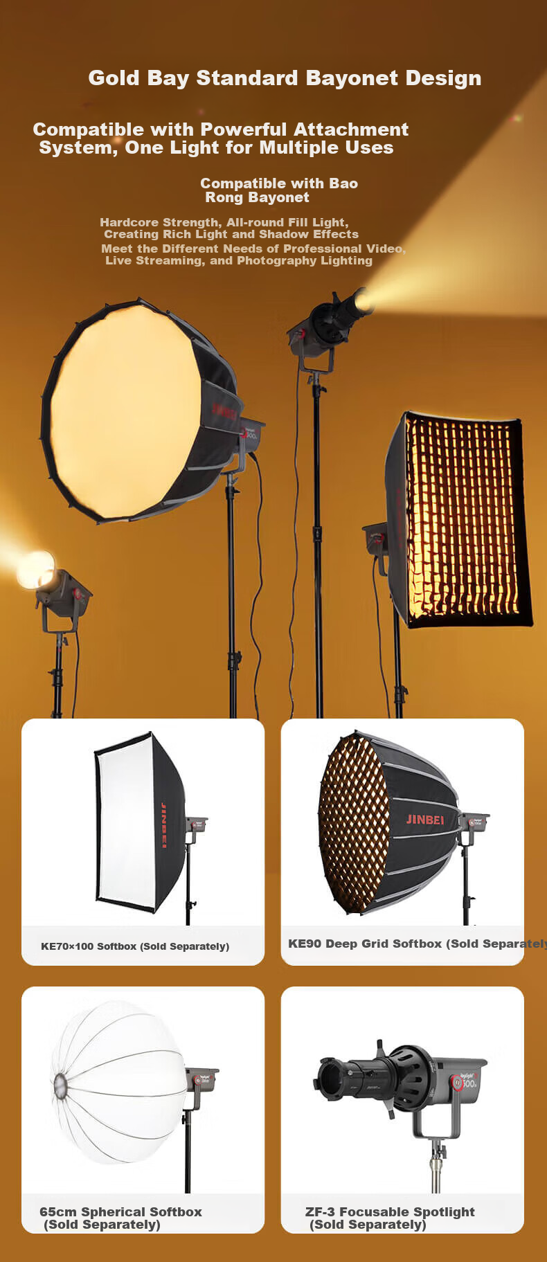 JINBEI JL300BI Photography Live Streaming Fill Light, Dual Color Temperature LED Video Constant Light, 300W High Power, for Studio Wedding Portrait Photography, Main Light for Streamers, Studio Hair Light 9