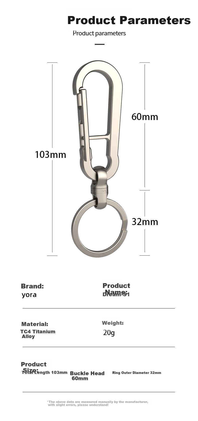 YORA Titanium Alloy Car Key Chain, Men's S1 Key Ring, Thickened Key Fob, Waist-Hanging Key Pendant, Women's Circular Ring, High-End 8