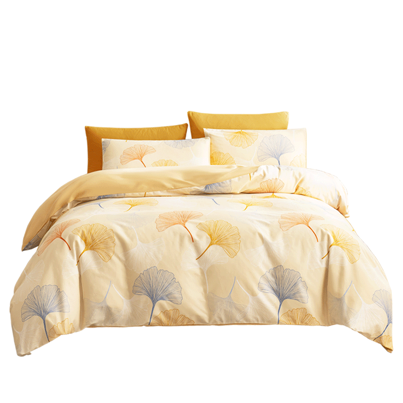 JD Original Italian Ceramic-Grind Four-Piece Bedding Set, Class A Antibacterial 100% Pure Cotton Brushed Fabric, Thick Warm Bedding Set Bed Sheet Style for 1.8-Meter Bed, Dye Autumn Warm