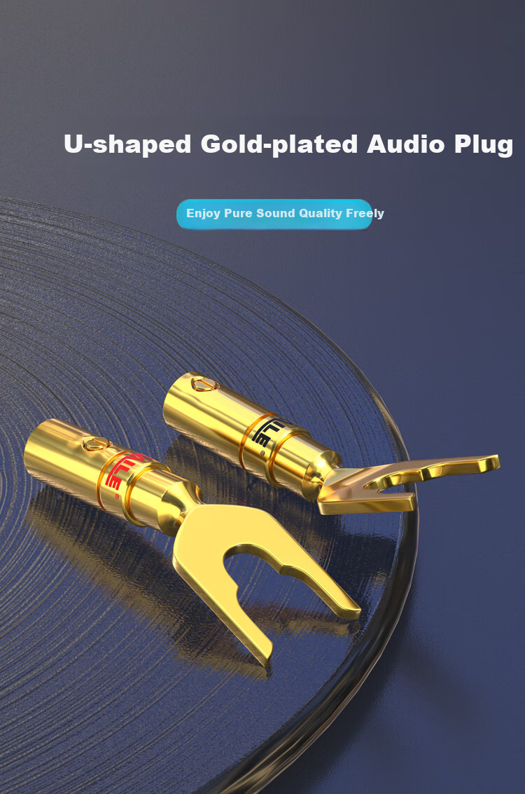 HAILE U-Shaped Terminal Block, Audiophile-Grade Audio Cable, Speaker Cable, Amplifier-Specific High-Fidelity Solderless Connector, 2 Pairs Pure Copper Audio Plugs, XJ-02 1