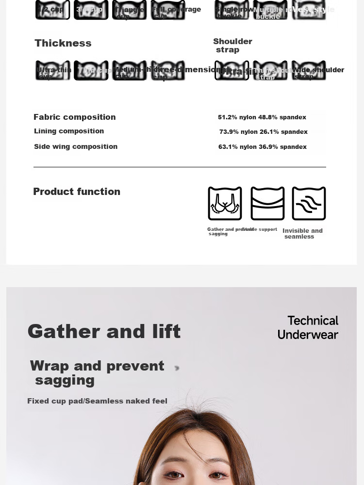 MiiOW Women's Underwear, Wireless Bra for Women, Summer Thin Breathable Lift-Up Anti-Sagging Push-Up Bra 2