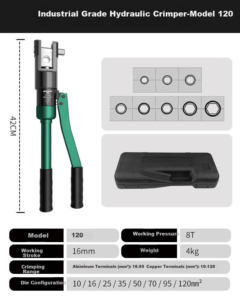 GREENER Household Hydraulic Crimping Pliers, Terminal Crimper, 16-240 Square Manual Crimping Tool for Cable Lugs, Professional Electrician's Tool 13