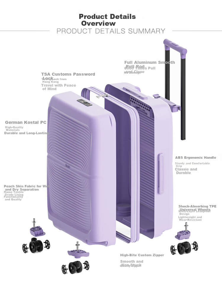 ELLE Luggage Suitcase for Women And Men, Large Capacity Travel Case with Password Lock And Zipper, Carry-On Size 20 Inch Purple 2