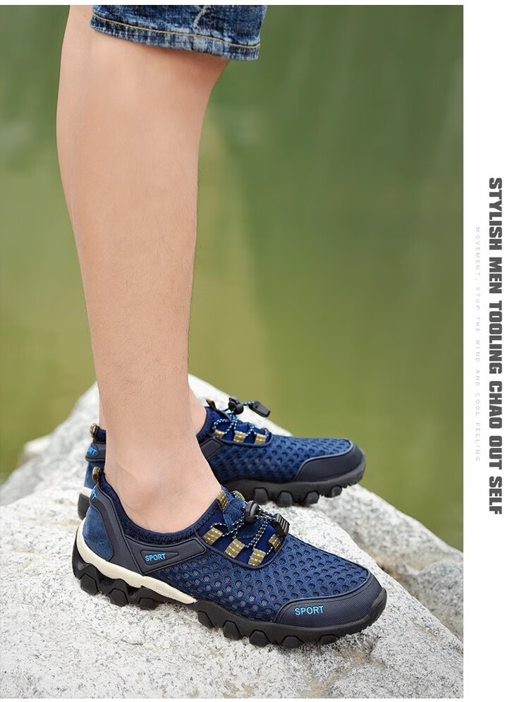 FOOTOPPO Men's Mesh Outdoor Water Shoes Hollow Mesh Sandals Summer Fishing Non-Slip Wear-Resistant Casual Sports Sandals 10