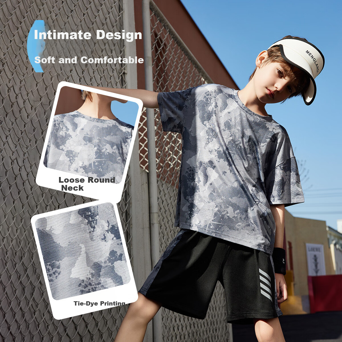 ASK JUNIOR Children's Clothing Set, Boys' Summer Thin Breathable Short-Sleeve T-Shirt And Shorts, Sports Running Two-Piece Set, Tennis Outfit