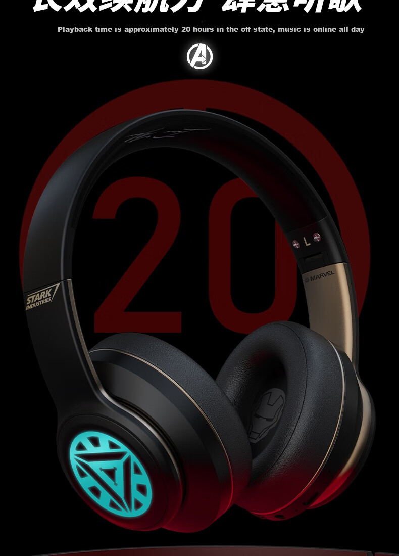 DISNEY Marvel Official Authorized Wireless Bluetooth Headphones, Over-Ear Gaming Music Sports Earphones MR02 Upgraded Version, Captain America Edition, Compatible with Apple, Xiaomi, Huawei 10