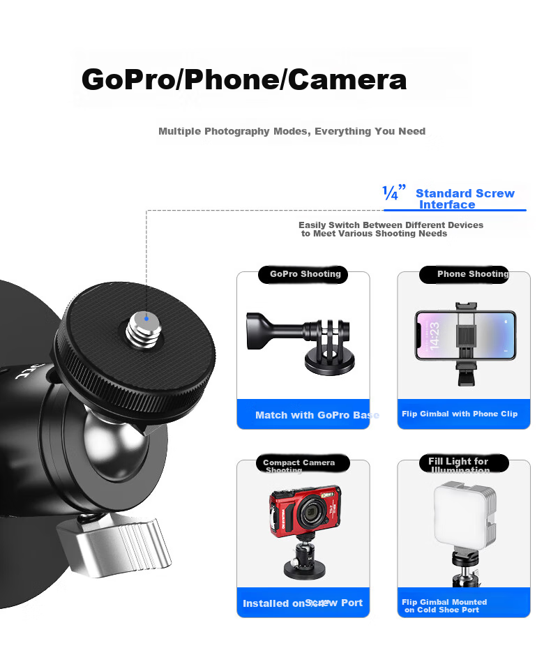 JJC Suction Cup Mount for DJI Action 6/5 Pro/4, Nano Action Camera Car Mount, Insta360 GoPro Car Shooting Fixed Base 2