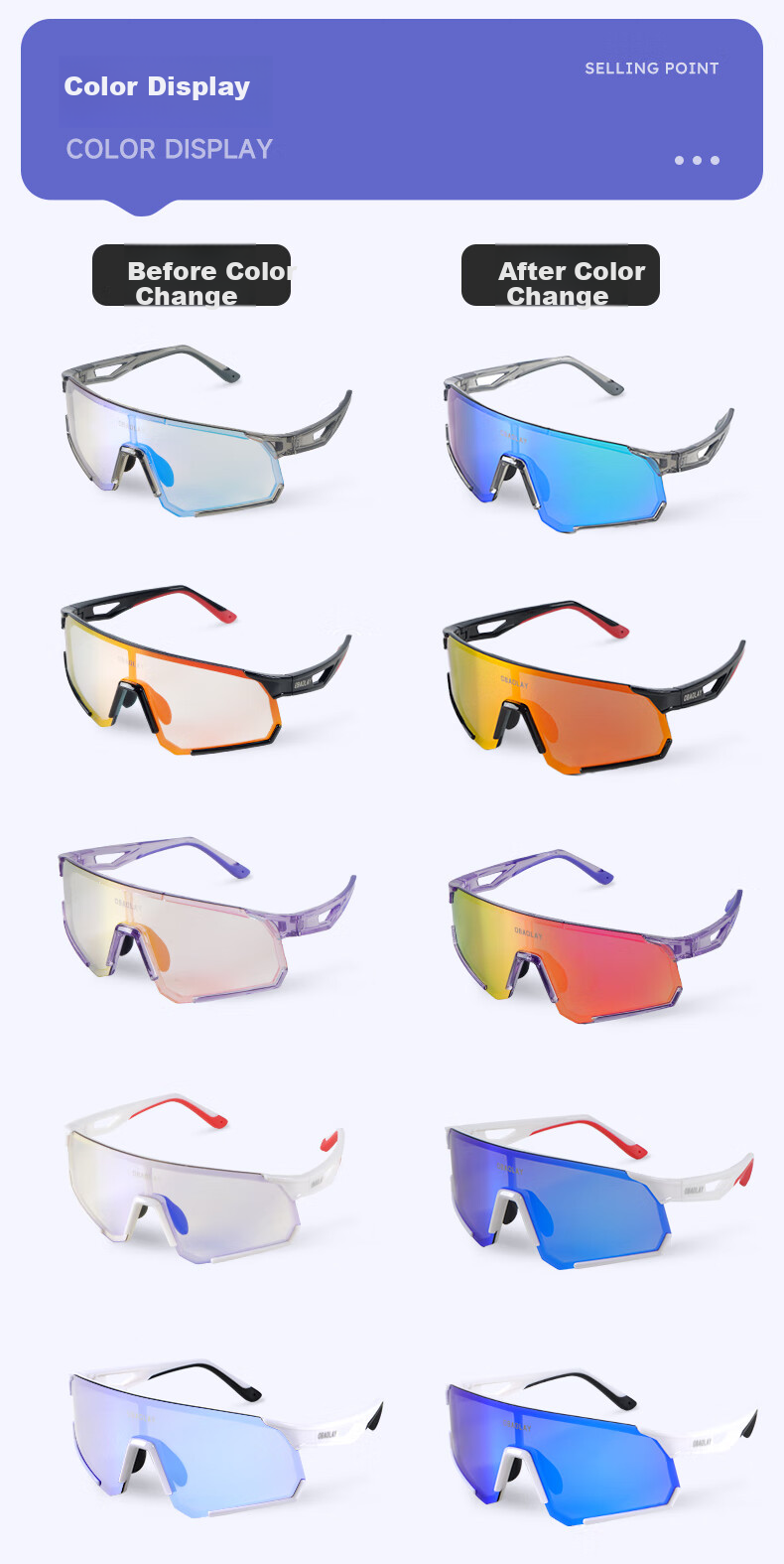 OBAOLAY Color-Changing Cycling Glasses for Running, Day And Night Use, Mountain And Road Bike Windproof Sports Goggles 10