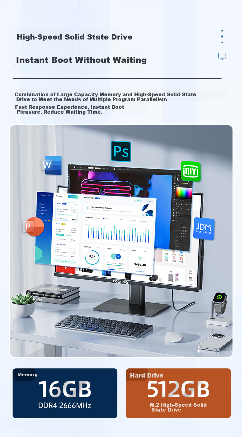 Coocaa Skyworth All-In Computer, 27-Inch, Home And Business Office Study Desktop PC, HD (I5-12450H, 16GB RAM, 512GB Storage), WIFI, Bluetooth, Deep Black Obsidian Night 3