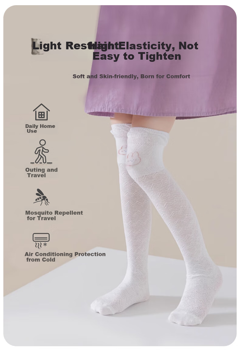 Aibaoshi Children's Socks, Summer Thin Style, Girls' Knee-High Socks, Non-Binding, Baby Mosquito-Proof Socks, 2-Pack, One Size Fits All T136 5