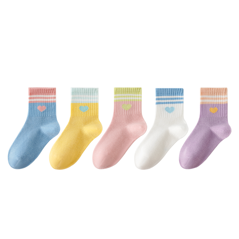 Caramella 2026 New Kids Sports Socks 100% Cotton Breathable Comfortable Girls Cute Mid-Calf Socks for Older Children