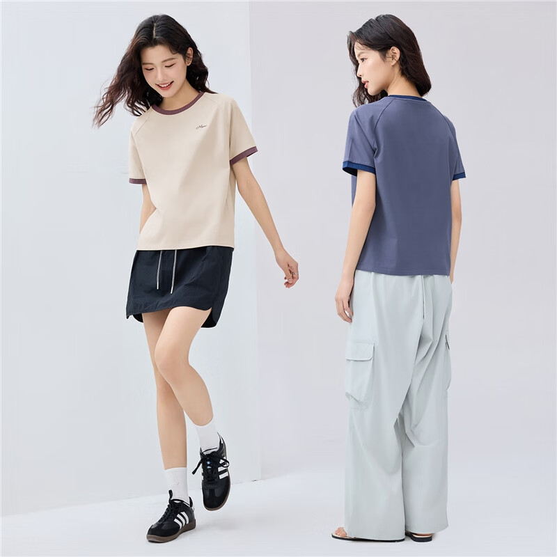 Giordano Comfortable Antibacterial T-Shirt for Women with High-Tech Cooling Embroidery Contrasting Color Round Neck Top 13325221