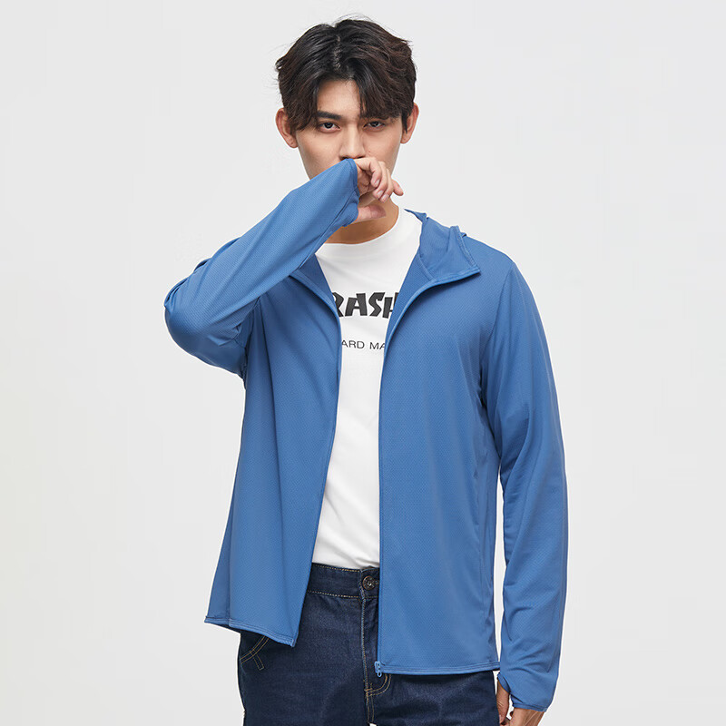 Romon Men's Sunscreen Jacket Summer Ice Silk Outdoor Fishing Sports Breathable Skin Jacket Quick-Dry Men's Clothing SF08 Stone Blue 4XL 9