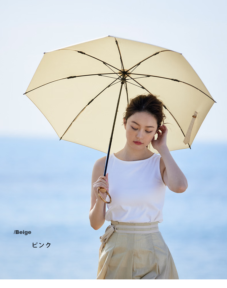 Obsu Japanese, Obsu Long-Handle Folding Umbrella for Women, Sturdy Double-Fold Circular Bamboo Handle Nano Non-Wet Umbrella, Black Bamboo Ring Umbrella 4